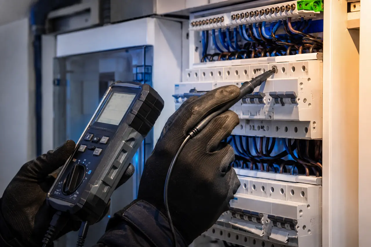 Electrical installation being tested with professional equipment